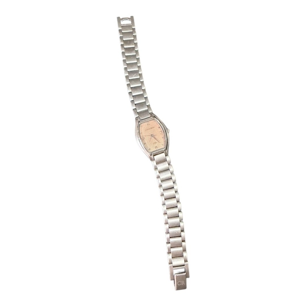 Vintage Carlo Rino Watch 2676 Silver Stainless Steel Tonneau Pink Dial Quartz